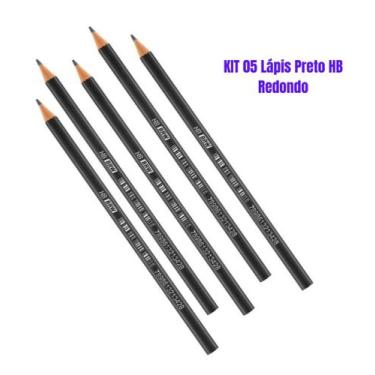 Imagem de kIT 05 Lápis Preto Redondo HB Resina Plástica BRW