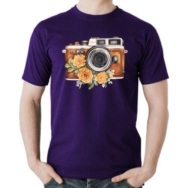 Imagem de Camiseta Algodão Máquina Fotográfica Vintage e Flores - Foca na Moda, 