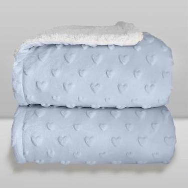 Imagem de Cobertor Donna Laço Bebê Plush com Sherpa Hearts, Azul Bebe, 90X110