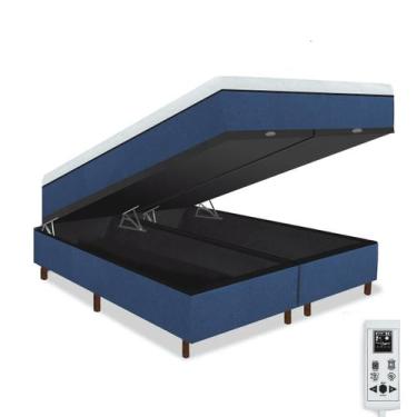 Imagem de Cama Box Baú e Colchão Magnético Massageador - Eco New Master, Azul, K