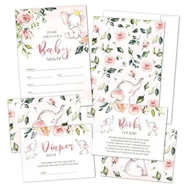 Imagem de Convites de chá de bebê de elefante, bilhetes para fraldas e livros de chá de bebê com envelopes (25 unidades)