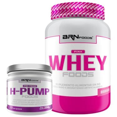 Imagem de Kit Pink Whey c/Colágeno 900g + H-Pump 250g - BRN Foods (Médio, Morango)