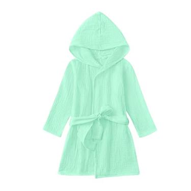 Imagem de TADO MUSLIN Roupão de banho infantil de algodão orgânico, macio e respirável para crianças, roupão com capuz para meninos e meninas musselina, Verde menta, 6-8T