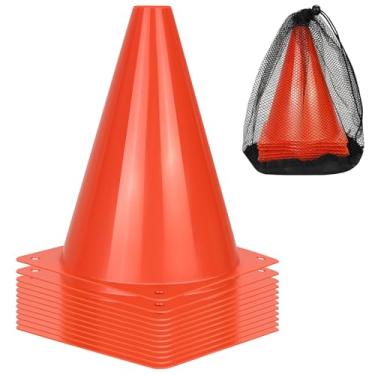 Imagem de PXZBLG Cones de futebol de 12/24/50 peças, cones de futebol de 17,8 cm, cones de tráfego de plástico laranja, cones de treinamento para basquete, futebol, patinação, treino (17,8 cm, 12 peças)