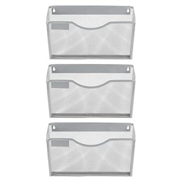 Imagem de EasyPAG Organizador de arquivos de parede com 3 bolsos de malha para pendurar e escrever, Prata, 3 Pack