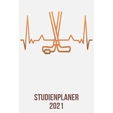 Imagem de Studienplaner 2021: Wochenplaner zum notieren, organisieren und planen DIN A5. Kalender/Terminkalender/Monats- / Tagesübersicht/Kontakt- / ... / Eishockey Schläger heartbeat herzschlag