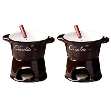 Imagem de ABPWO Caneca de fondue de chocolate, canecas de cerâmica para chocolate ou queijo, inclui garfos, 290 ml (2 marrons B)