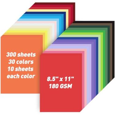 Imagem de MAXECHO Cartolina colorida de 21,6 cm x 28 cm, 300 folhas, 30 cores sortidas, papel de construção, papel-cartão, para artesanato, material escolar infantil, Cricut, 180 g/m²
