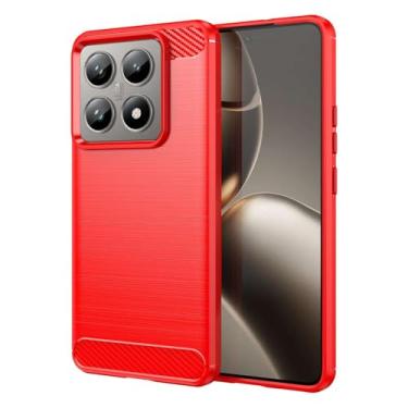 Imagem de Capas Compatível com Xiaomi 14T Pro,Resistente a riscos,Anti-impressão digital e proteção contra quedas.Botão de pressão flexível Proteção completa -Red