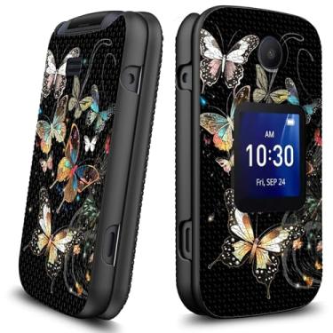 Imagem de HEAKIERG Capa para Alcatel Go Flip 4 / TCL Flip Go/TCL Flip Pro com 1 x proteção de tela, capa rígida fina com suporte, capa de telefone à prova de choque, borboleta dourada
