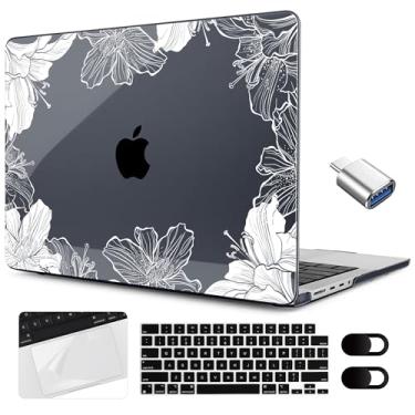 Imagem de MEEgoodo Capa para MacBook Pro M4 de 16 polegadas 2024 2023 2021 (A3403/A3186/A2991/A2780/A2485) M3 M2 M1 Pro/Max Chip, capas rígidas para laptop com capa de teclado e filme de trackpad, floral lírio