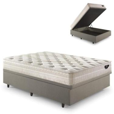 Imagem de Base Box Baú Casal 138x188 Linho Bege com Colchão Audaz Molas Ensacada