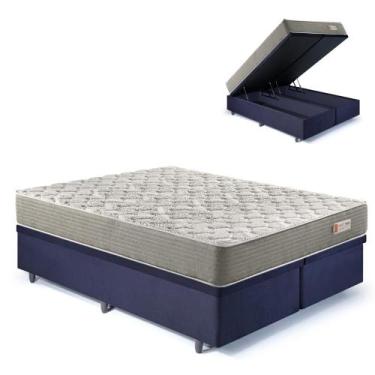 Imagem de Base Box Baú King 193x203 Suede Preto com Colchão Ecoline D40 Espuma -