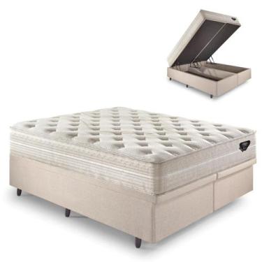Imagem de Base Box Baú Queen 158x198 Linho Bege com Colchão Audaz Molas Ensacada