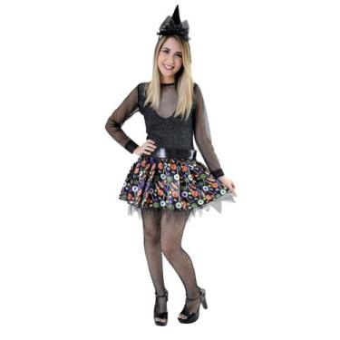 Imagem de Vestido Fantasia Adulto Bruxa Com Chapéu Festa Carnaval e Halloween - 