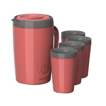 Imagem de Kit Jarra Térmica Caribe 2l E 4 Copos Térmicos Água Suco Chá - - Unite