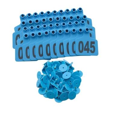 Imagem de Ｂｅｓｇａ 100 peças etiquetas de orelha de gado etiquetas de animais de fazenda fáceis de usar conveniente marcador de brinco de animal etiquetas de, Azul
