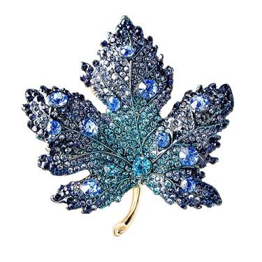 Imagem de Broche de folha de ácer de cristal de strass para mulheres meninas outono ação de graças vintage colorido folha de bordo lapela broche festa formatura casamento ação de graças joias presente, Zinco, Sem pedras preciosas