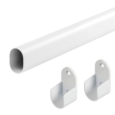 Imagem de Haste oval de armário para pendurar roupas, varas ajustáveis de 45 a 163 cm, varas brancas resistentes, barra de armário, expansível para guarda-roupas, lavanderia, trailer