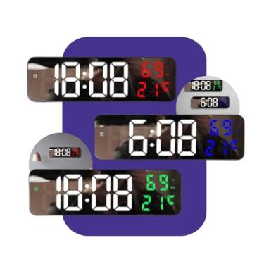 Imagem de Relógio de Parede e Mesa digital de LED Grande Despertador de parede de tela grande, visor de umidade e temperatura - ALVATEC ATC® (Branco com Vermelho)