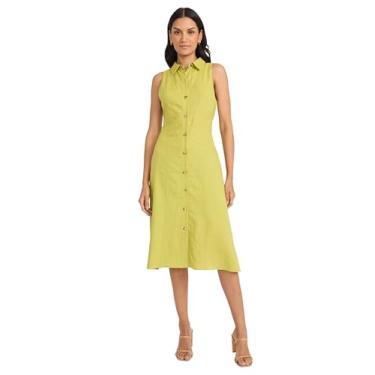 Imagem de Maggy London Vestido feminino sem mangas com botões de linho, elegante, evasê, casual, para negócios, Broto de lentilha, 44