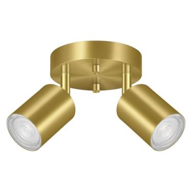 Imagem de Bricosmocon 2 Luminárias De Trilho De Luz Para Teto, Holofote De Teto Direcional Redondo Dourado, Luminária De Trilho De Montagem Embutida Gu10, Luzes De Trilho Led Modernas Ajustáveis Para Cozinha/