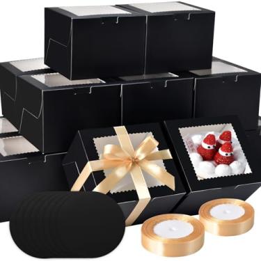 Imagem de KPOSIYA 40 Caixas De Bolo De 8X8X5 Polegadas Com Tábuas De Bolo (20 Caixas E 20 Tábuas), Caixas De Bolo Pretas De 8 Polegadas Com Janela, Recipientes De Bolo De Papelão Quadrados Cajas Pasteles Para