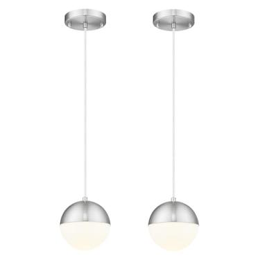 Imagem de LMS Luminárias Pendentes De Meados Do Século, Luminárias De Ilha De Cozinha Em Níquel Escovado Com Cúpula De Vidro Branco, Cordão De Suspensão Ajustável, Pacote Com 2 Para Casa, Escritório, Sala De