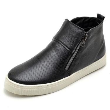 Imagem de Tênis feminino Pierrô slip on couro legítimo cano alto cor preto, 35, 