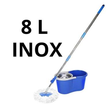 Imagem de Mop Giratório 360 com Balde e Cesto Inox ou Plástico 8 e 13 Litros, Ce