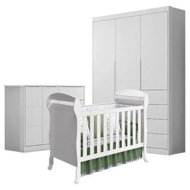 Imagem de Quarto De Bebê Eloá Com Berço Americano Danny Branco Acetinado - Phoen
