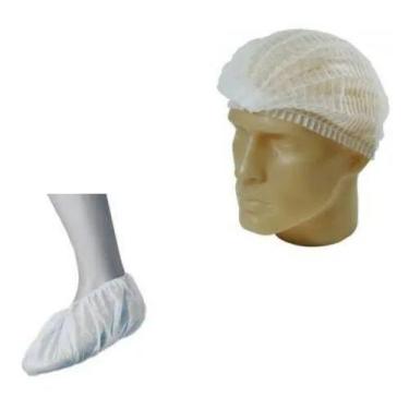 Imagem de Kit 100 Protetor De Pé Propé Sapatilha Descartável + 100 Touca Descart