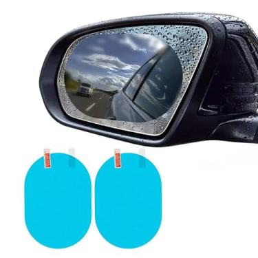 Imagem de Película de espelho retrovisor de carro com 2 peças | Lado oval de 10 x 15 cm | Filme nano à prova d'água para espelho antichuva | À prova de chuva para carros, caminhões e ônibus