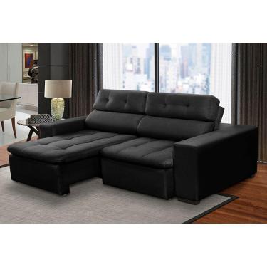 Imagem de Sofá 3 Lugares Retrátil e Reclinável Antonela 2,10m Suede Preto Madelina Decor