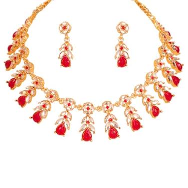 Imagem de Sunsoul Conjunto de colares femininos de casamento da Touchstone indiano Bollywood tradicional Royal Mughal Kundan Polki, Sem Pedra Preciosa