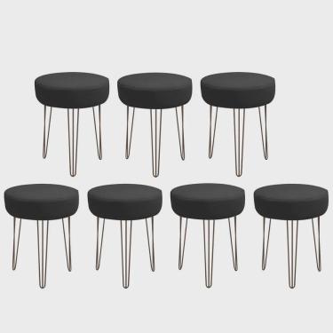 Imagem de Kit 07 Banquetas Puff Jullia Luxo 55cm Industrial Ferro Marrom Corino Preto - Ahazzo Móveis
