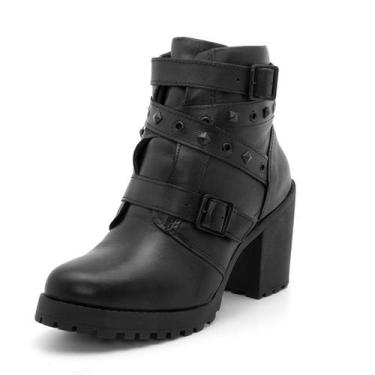 Imagem de Bota Feminina Pierrô saltos altos couro legítimo cor preta com spiks, 