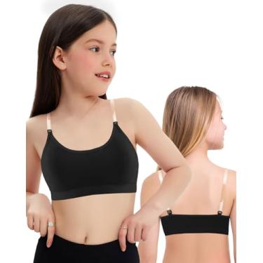 Imagem de iMucci Sutiã feminino de dança sem costura para meninas nude com 2 pares de almofadas de silicone ajustáveis de substituição transparente, Preto, 14-16 Anos