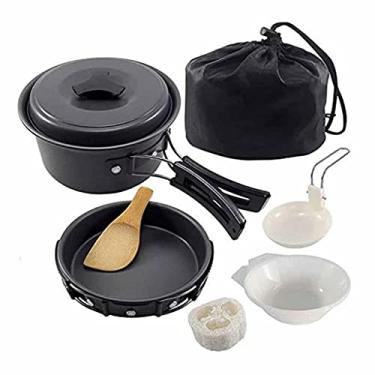 Imagem de Conjunto de 15 peças de utensílios de cozinha portátil para uso ao ar livre, kit de bagunça, panela antiaderente de alumínio, conjunto de chaleira para caminhadas, mochilão, piquenique
