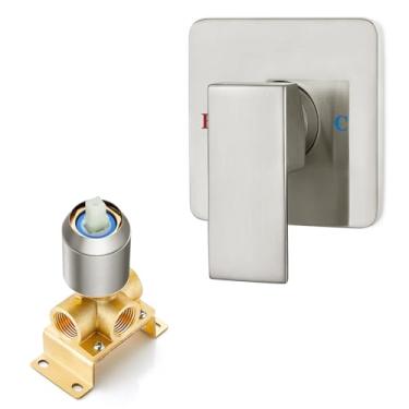 Imagem de Heyalan Misturador de válvula de chuveiro de banheiro kit de acabamento de alça única de função única montagem na parede torneira de latão chuveiro válvula áspera rosca fêmea, quadrado, níquel