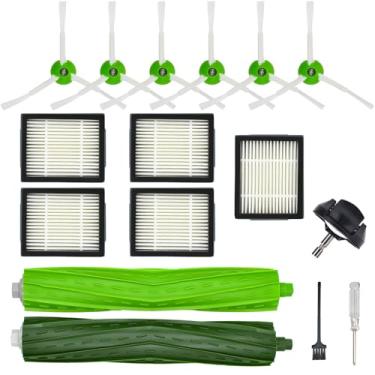 Imagem de Kit de acessórios de peças de reposição para iRobot Roomba i7 i7+ i6 i6+ i3 i3+ i8 i8+ i4 i4+ i5 i5+ i2 i2+ i1 i1+ i e acessório de vácuo robótico série, 1 escova de borracha, 5 filtros, 6 escovas