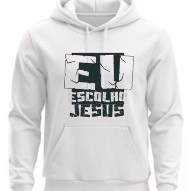 Imagem de Moletom Personalizado Com Capoz Eu Escolho Jesus - Hs, Branco, G