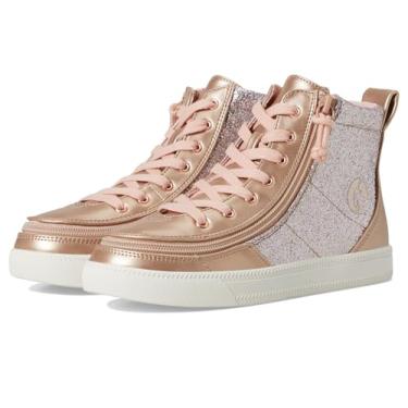 Imagem de BILLY Footwear Tênis infantil clássico de renda para crianças, pequenas e grandes – forro de tecido respirável, palmilha acolchoada e fecho de zíper, Unicórnio dourado rosa, 4 Big Kid