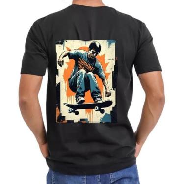 Imagem de Camiseta Masculina Skateboarder Mid-Trick Streetwear Blusa 100% Algodã