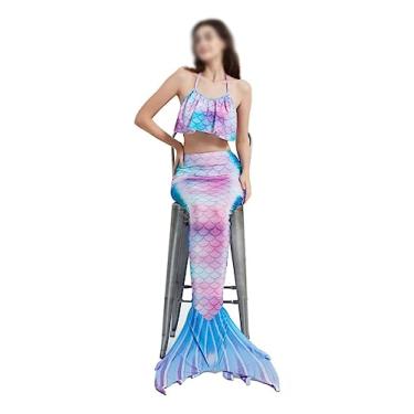 Imagem de LVTFCO Halloween Sereia Sling e cauda de peixe vestido de princesa fantasia cosplay fantasia adulto show fantasia 3 peças, rosa - G