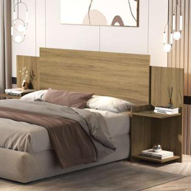 Imagem de Cabeceira Extensível MDF Com Mesa Cabeceira Prateleiras Decorativas Re