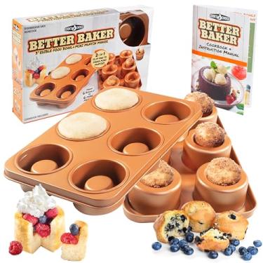 Imagem de Cook's Choice Better Baker – Asse seis tigelas de jantar comestíveis de 7,6 cm, sobremesa, aperitivos ou muffins – Livro de receitas incluído – Assadeira antiaderente de aço inoxidável – Atividade de assar de Natal