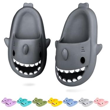 Imagem de Chinelo infantil Cloudy Slides tubarão infantil meninos meninas chinelos de chuveiro bebê tubarão sandália praia piscina secagem rápida, Sola grossa - cinza escuro, 29/30 BR