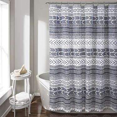 Imagem de Lush Decor Hygge Geo Cortina de chuveiro, 182,88 cm x 182,88 cm, azul marinho e branco