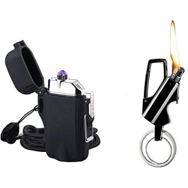 Imagem de Chaveiro com 2 chaveiros inclui mini luz de LED, abridor de garrafa e à prova de vento recarregável isqueiro eletrônico sem chamas Função Carro Negócio Chaveiro, Preto, mini